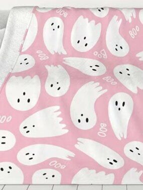 Halloween Ghost Pink Boo Plush Blanket